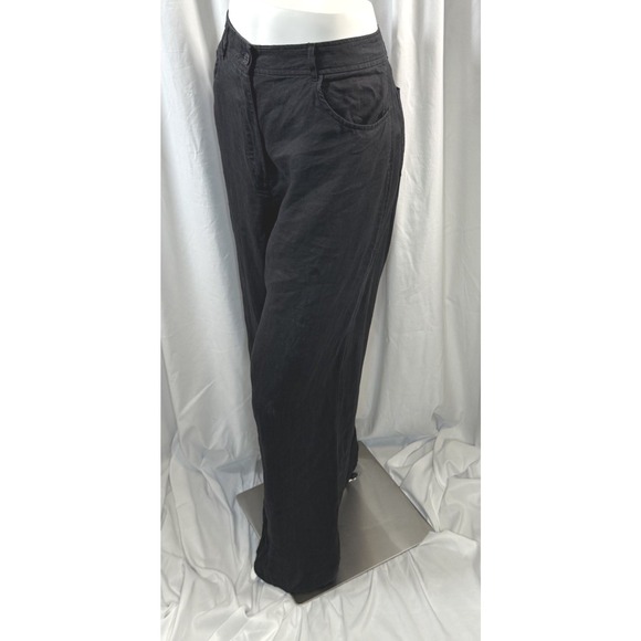 ZARA Black Wide Leg Linen Blend Pants Women's XL Vacation Casual Travel 82-03 - Picture 5 of 11
